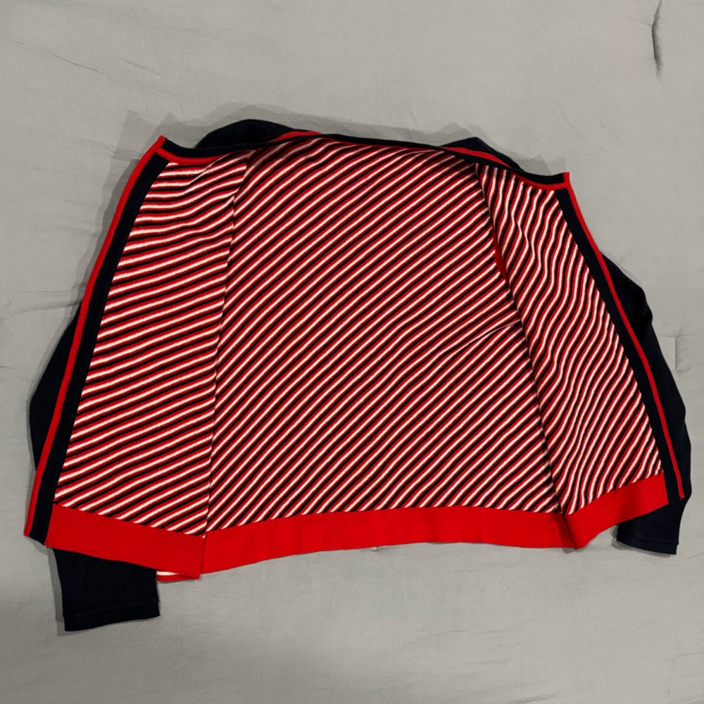 CAbi blue and red striped reversible sweater, size large. Thick soft material. - Picture 2 of 9